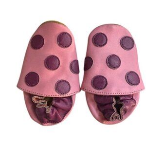 Pink & Purple Polka Dot Baby Moccasins Soft Sole Leather Shoes By Elk
